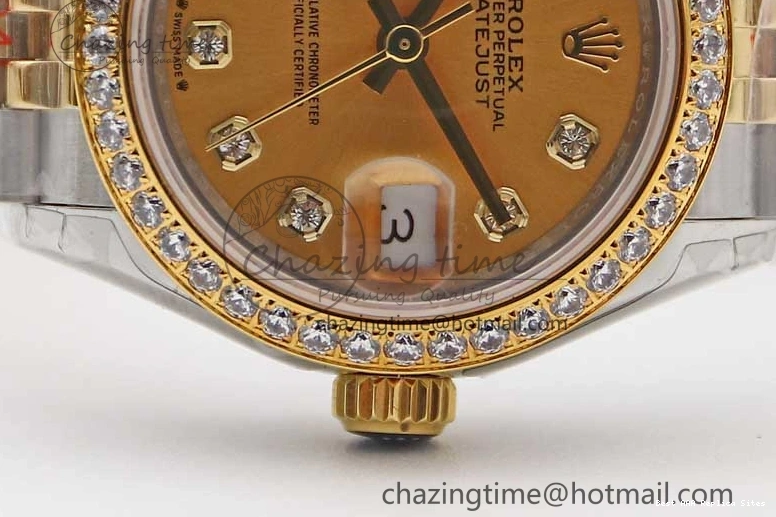 Good Copy Rolex Watches Diamonds Best Jubilee on Diamond Gold Durable Lady 1:1 TWF Bezel Markers NH DateJust SS Dial Edition 28 Bracelet 2133 YG 0102